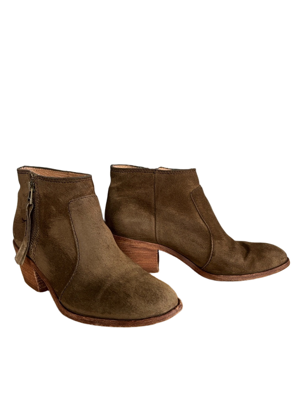 Madewell Women's Brown Green Suede Ankle Boot with Block Heel